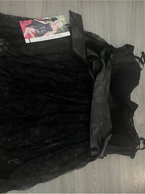 Coquette Black Lace Chemise with Satin Waist Tie